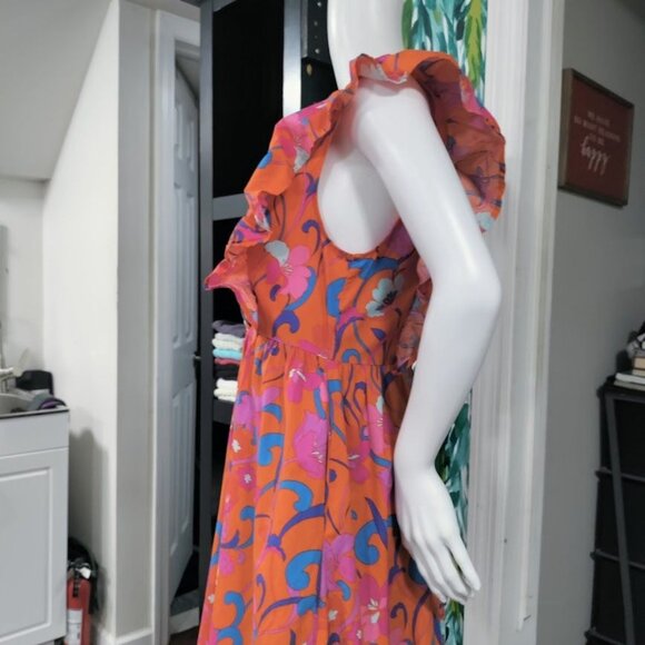 Roberto Rodriguez Womens Floral Whimsy Boho Ruffle Tiered Midi Dress M - Picture 16 of 16